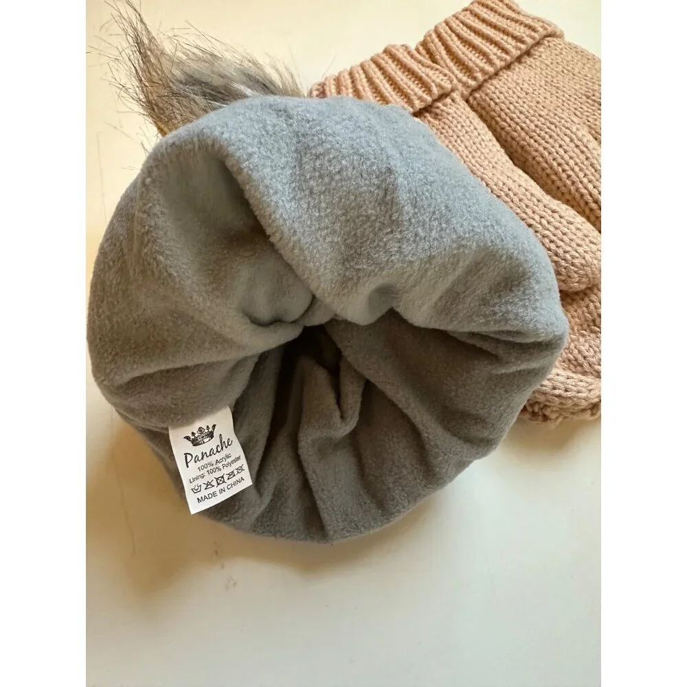 Panache Women’s Blush Pink Pom Pom Beanie & Mittens Set NWOT